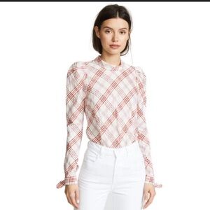 Veronica Beard Isabel
Plaid Mock Neck Puff sleeve button blouse top $375 nwot
